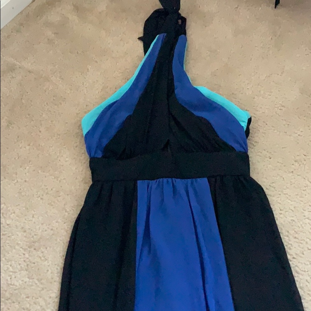 Black and Blue Floor-Length Halter Dress